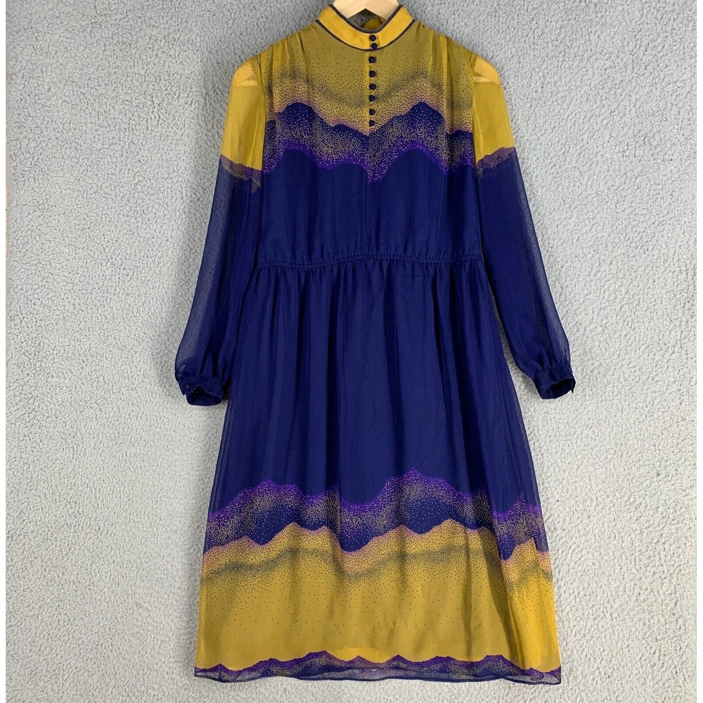 Vtg Louvre Harajuku Tokyo Dress Women 9 Kawaii Purple Chiffon Long‎ Sleeve Artsy